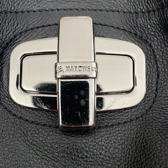 B Makowsky Black Leather Handbag - Picture 2 of 10